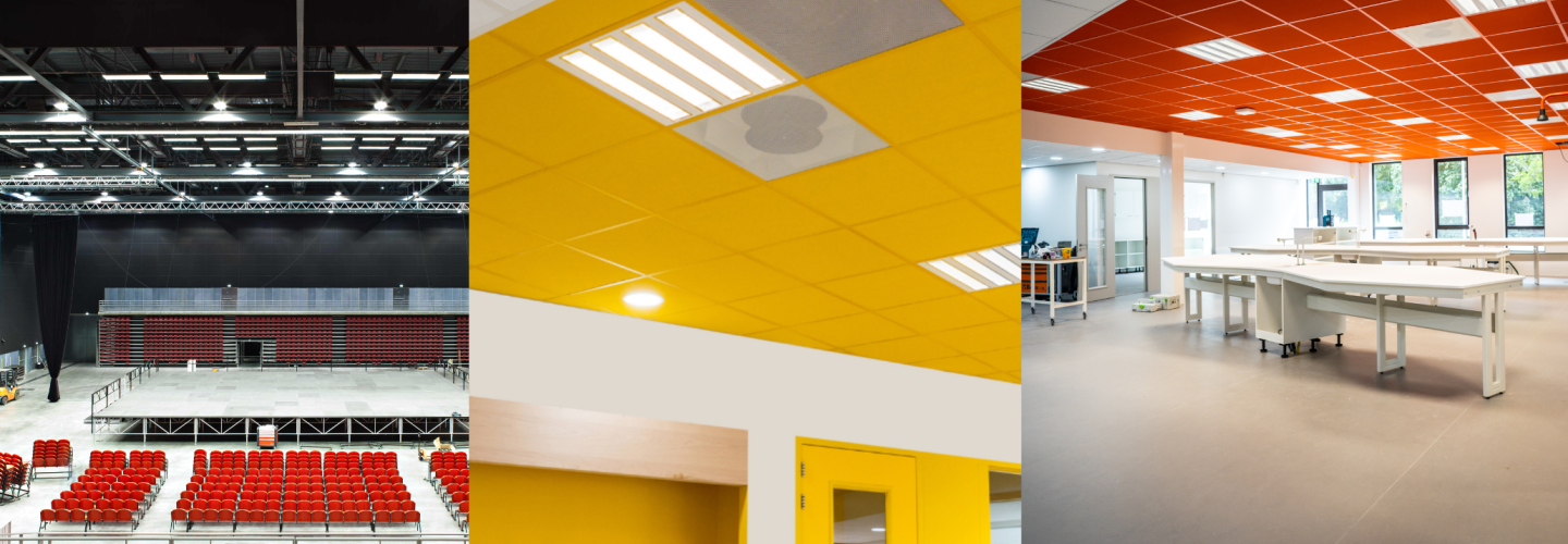 Concert hall - black acoustic ceiling tilesBanner of photos acoustic ceiling tiles