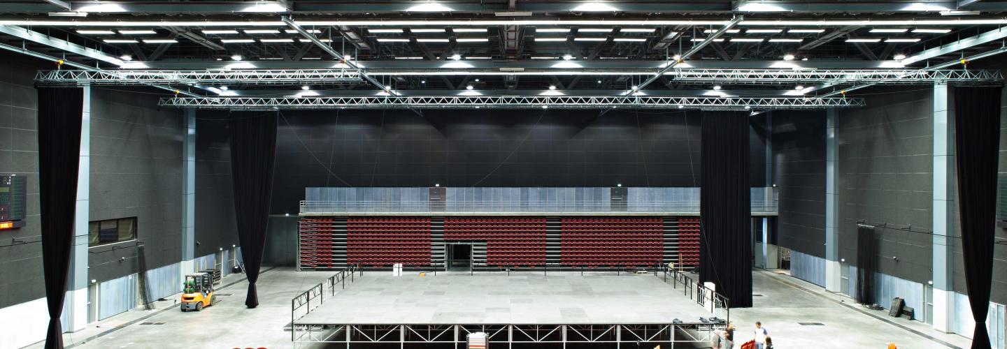 Concert hall - black acoustic ceiling tiles