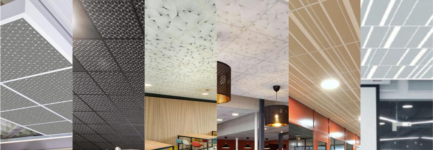 Combinaison de 6 photos représentant des dalles avec des motifs Eurodesign.