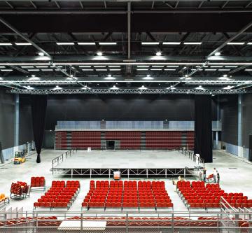 Concert hall - black acoustic ceiling tiles