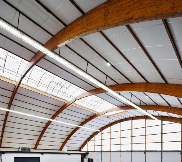 Sports hall with acoustic ceilings