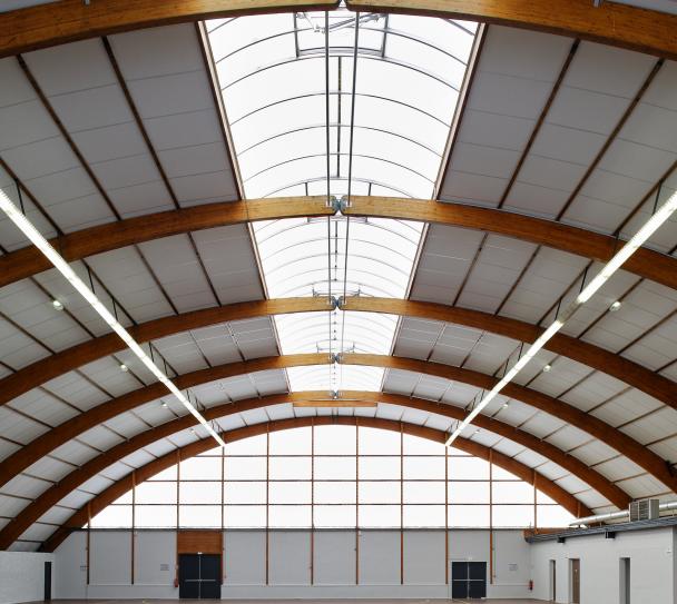 Sports hall with acoustic ceilings