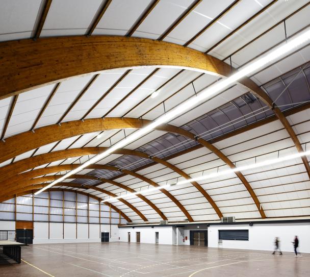 Sports hall with acoustic ceilings