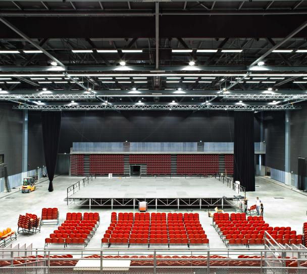 Concert hall - black acoustic ceiling tiles
