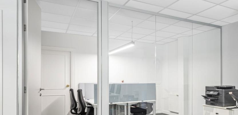 Office with acoustic insulation on the ceilings